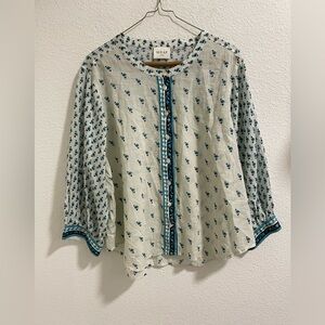 Wrap London Cream and Blue Patterned Blouse